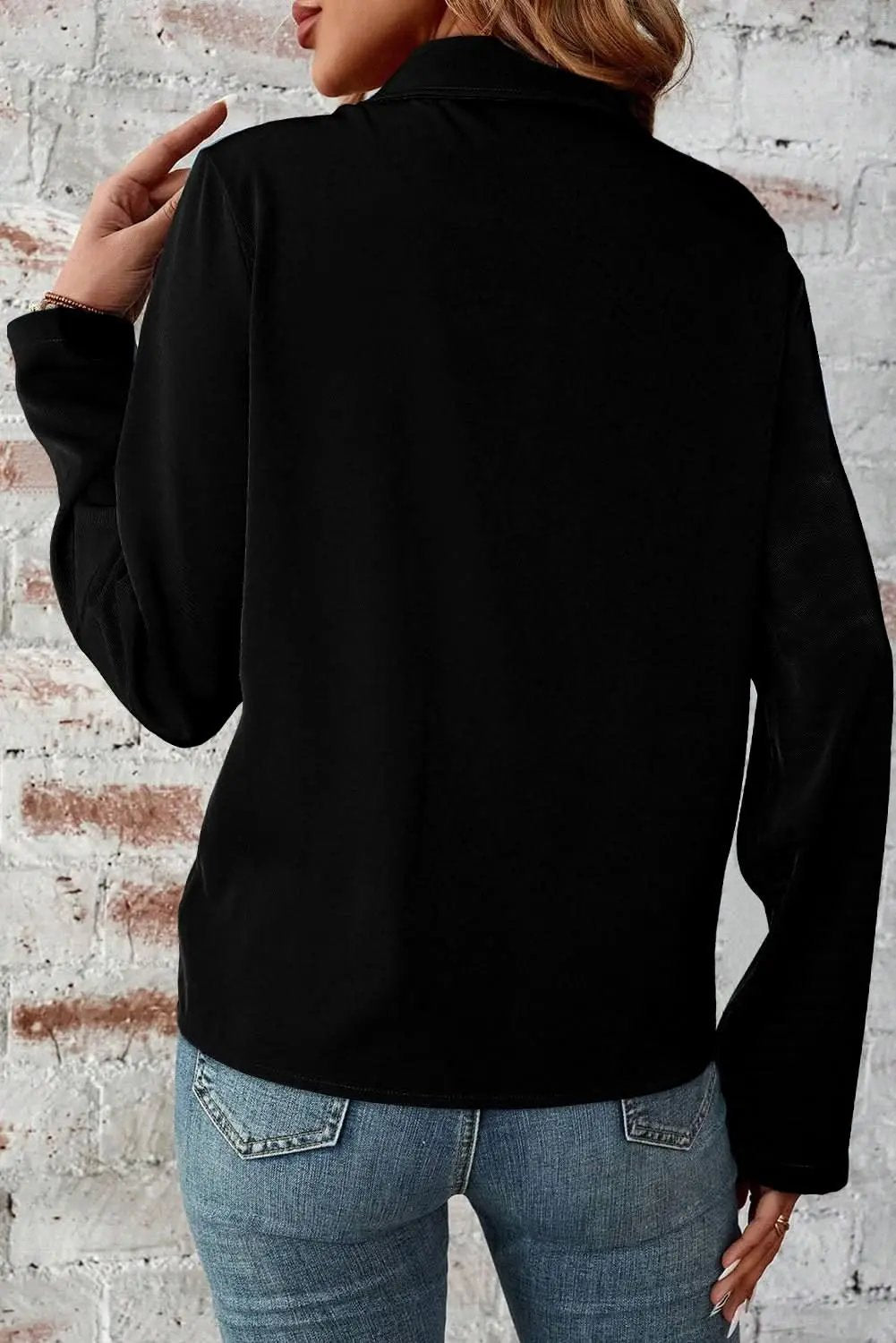 Sleek black zip-up jacket with tab sleeves - Love Salve